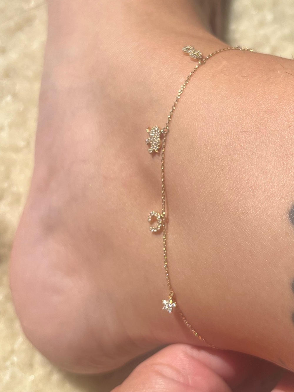 14k cz Good Luck charm anklet
